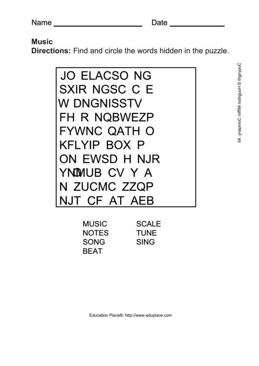 Music Word Search Puzzle Template Printable pdf