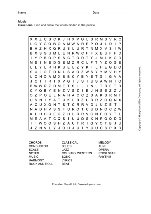 Music Word Search Puzzle Template printable pdf download