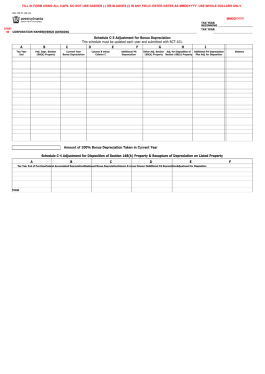Fillable Form Rev-799 - Schedule C-3 Adjustment For Bonus Depreciation Printable pdf