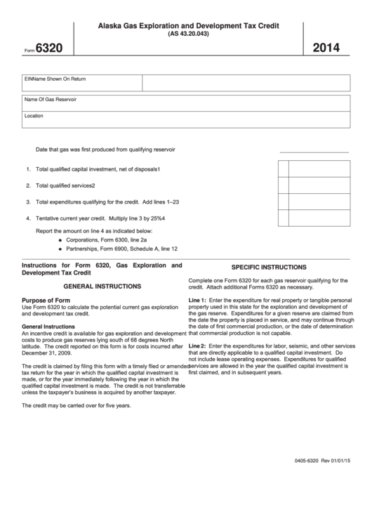 Fillable Form 6320 - Alaska Gas Exploration And Development Tax Credit ...