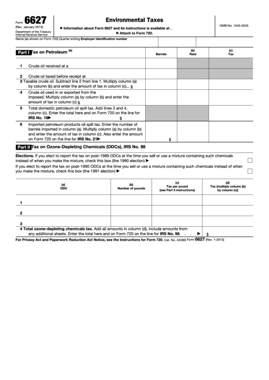 Fillable Form 6627 - Environmental Taxes Printable pdf