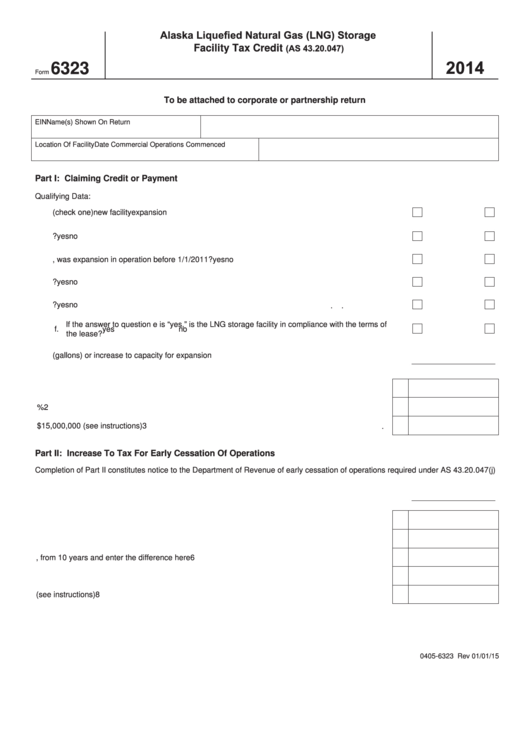 Fillable Form 6323 - Alaska Liquefied Natural Gas (Lng) Storage Facility Tax Credit - 2014 Printable pdf