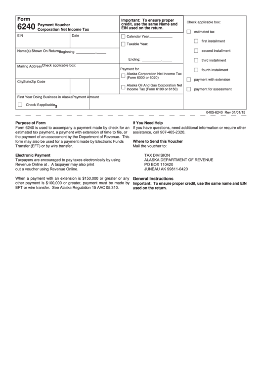 Form 6240 - Payment Voucher Corporation Net Income Tax printable pdf ...