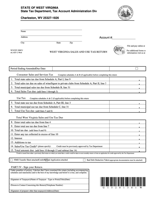 Form Wv/cst-200cu - West Virginia Sales And Use Tax Return Printable pdf