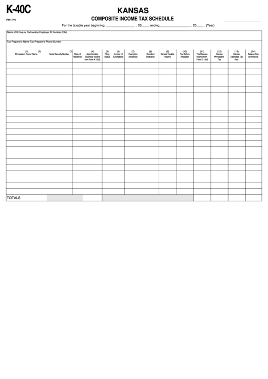 Fillable Form K-40c - Kansas Composite Income Tax Schedule Printable pdf