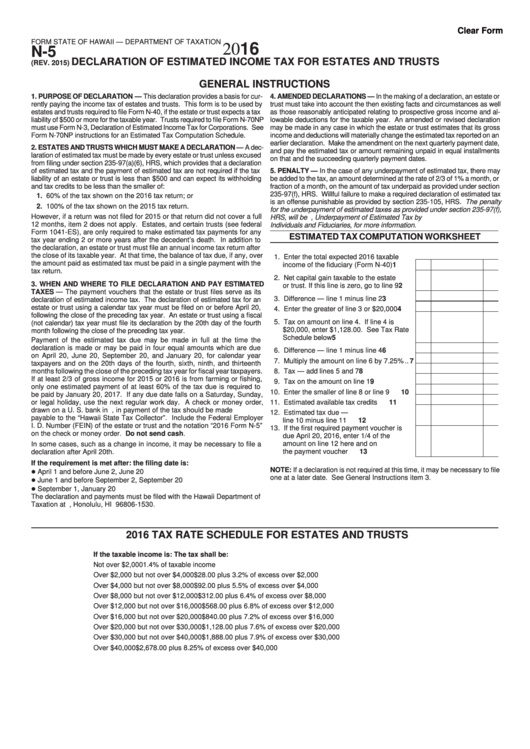 Form N-5 - Declaration Of Estimated Income Tax For Estates And Trusts And Vouchers Printable pdf