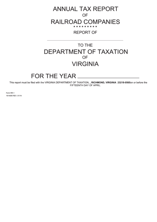 Fillable Form Rr-1 - Annual Tax Report Of Railroad Companies Printable pdf
