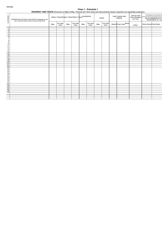 Fillable Form Rr-1 - Schedule 1 - Class 1 - Roadway And Track Printable pdf
