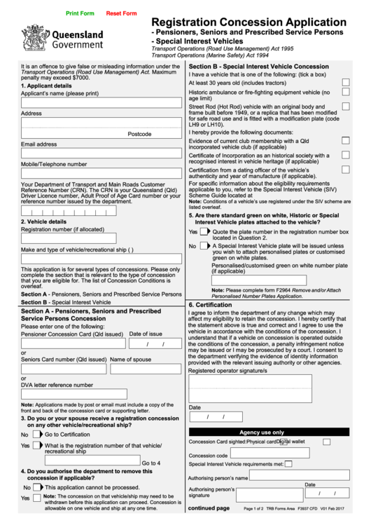 Fillable Form F3937 Cfd V01 - Registration Concession Application ...