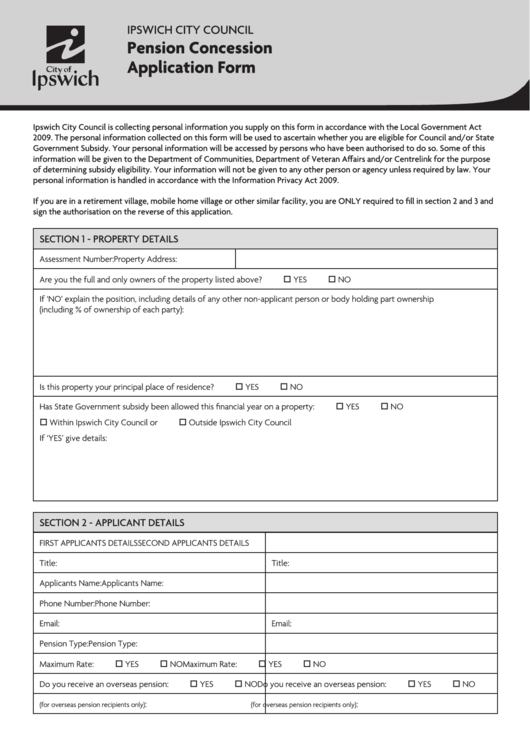 Pension Concession Application Form Printable pdf