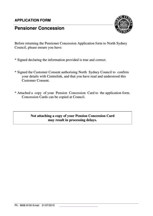 Pensioner Concession Application Form Printable pdf