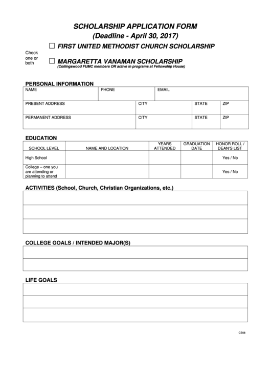 Form Ce08 - Scholarship Application Form