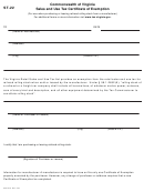 Form St-22 - Sales And Use Tax Certifi Cate Of Exemption - Commonwealth Of Virginia
