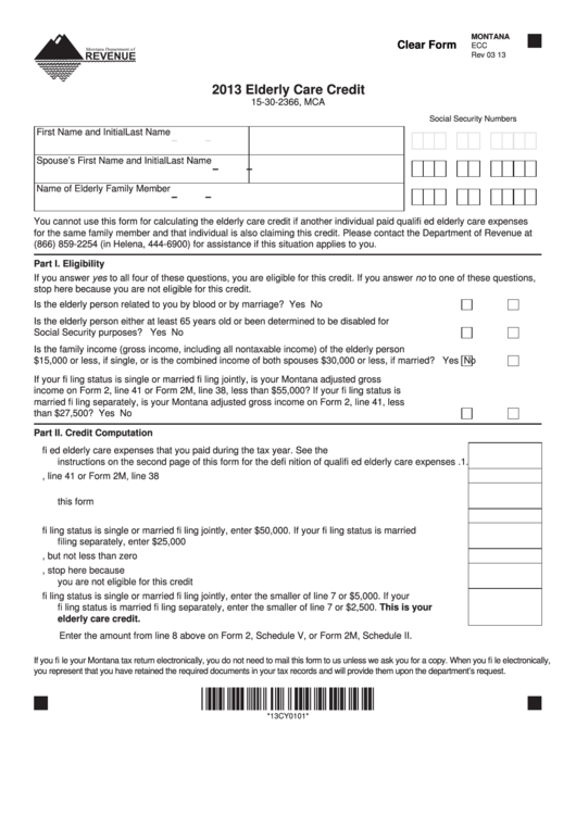 Fillable Form Ecc - Elderly Care Credit - 2013 Printable pdf