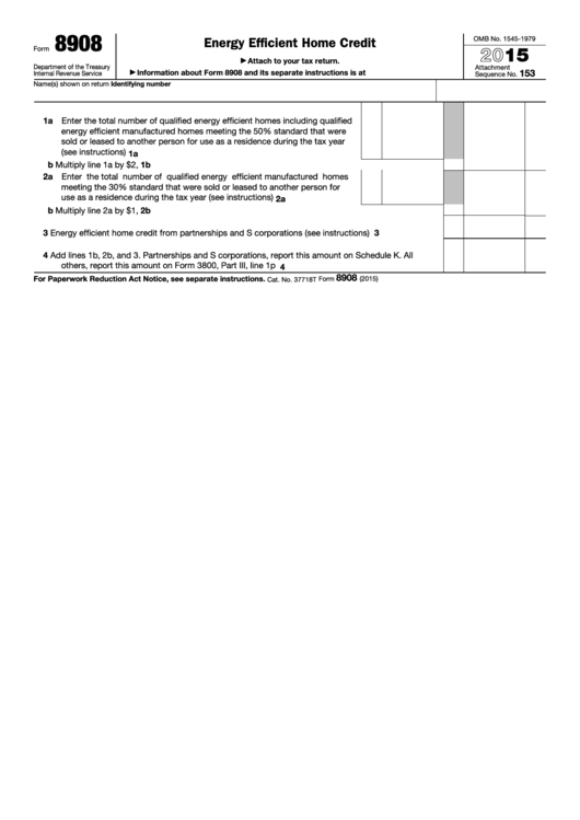 Fillable Form 8908 - Energy Efficient Home Credit - 2015 Printable pdf