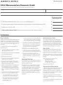 Form Worksheet Rc - Minnesota Care Research Credit - 2012