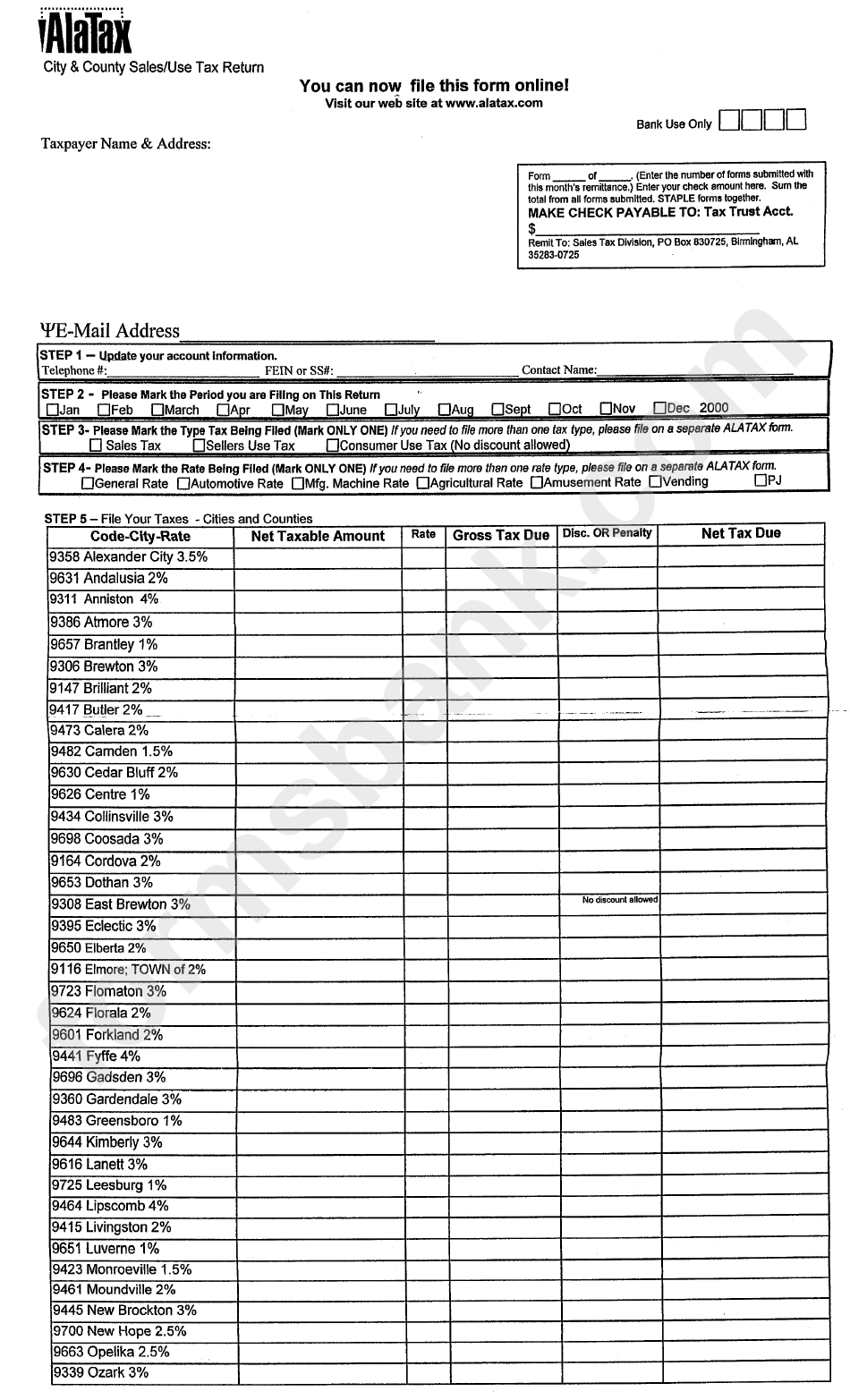 City County Sales use Tax Return Alabama Printable Pdf Download