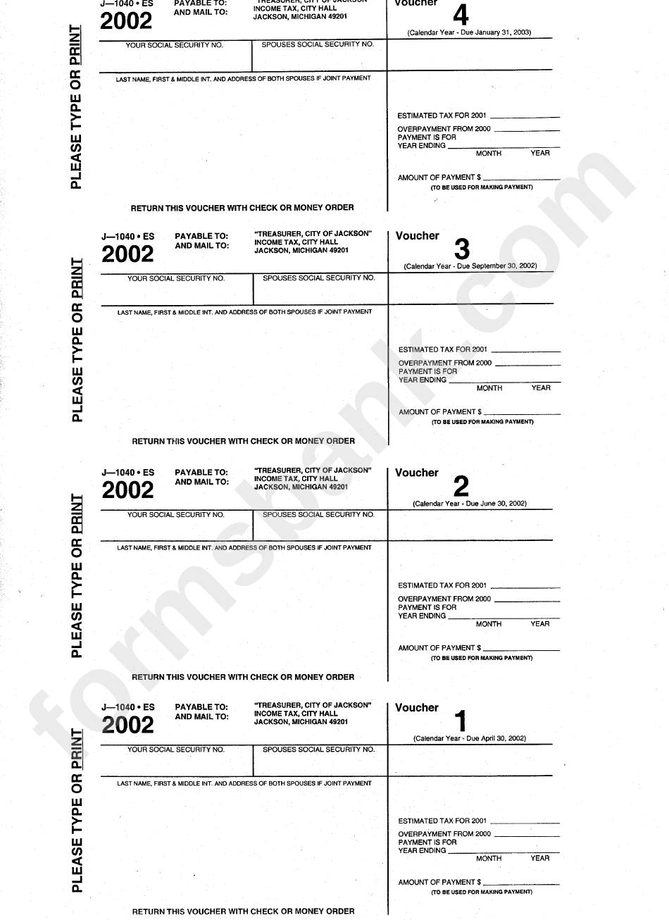 Form J-1040-Es - Estimated Tax Vouchers - Jackson, Michigan - 2002