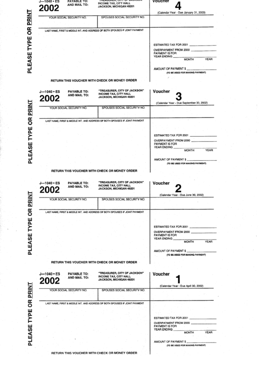 Form J-1040-Es - Estimated Tax Vouchers - Jackson, Michigan - 2002 Printable pdf