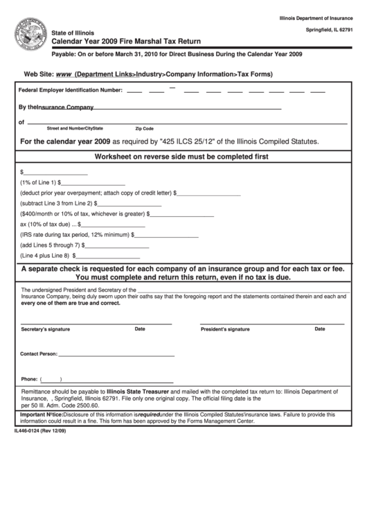 Form Il446-0124 - Fire Marshal Tax Return - 2009 Printable pdf