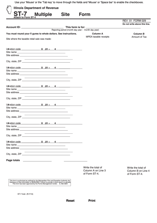 Fillable Form St-7 - Multiple Site Form Printable pdf