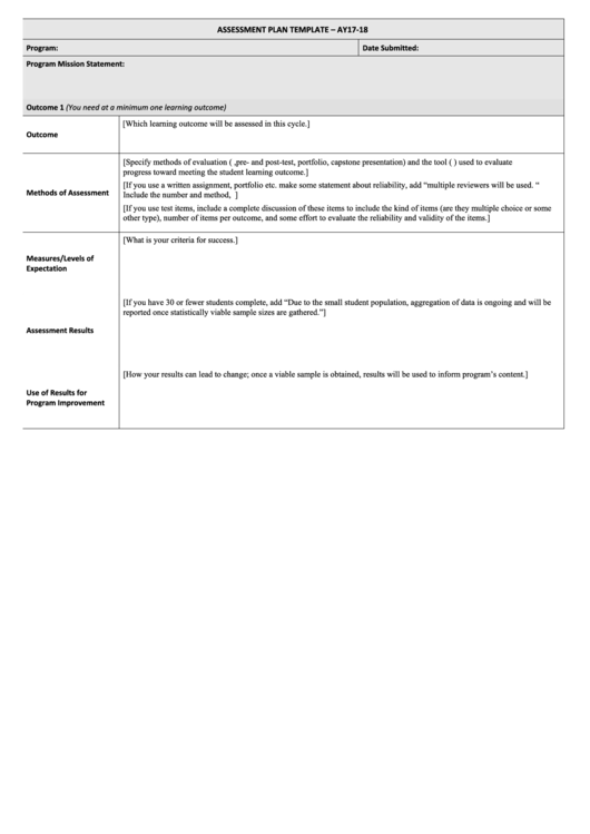 Assessment Plan Template - Ay17-18 Printable pdf