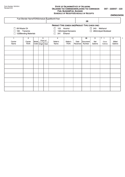 Form 105-50-A - Fuel Blender - Schedule Of Receipts Printable pdf