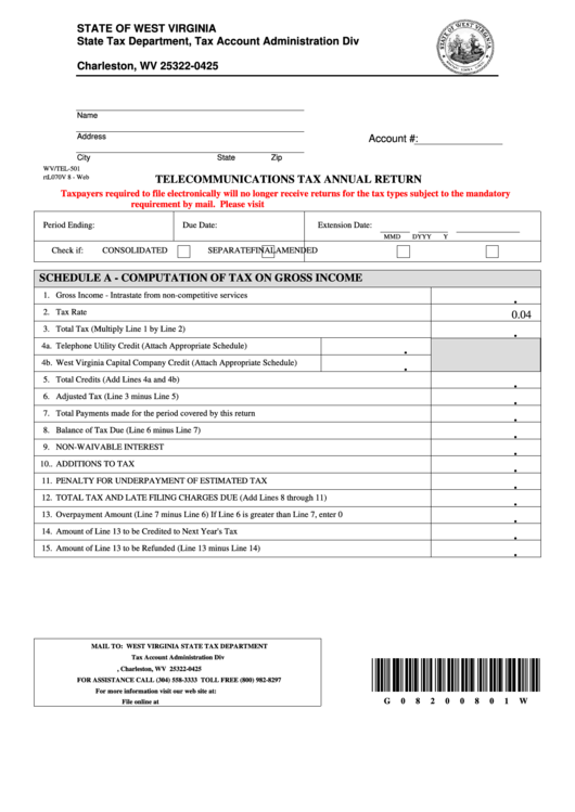 Fillable Form Wv/tel-501 - Telecommunications Tax Annual Return Printable pdf