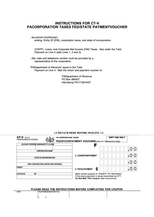 Form CtV Pa Corporation Taxes Fed/state Payment Voucher printable