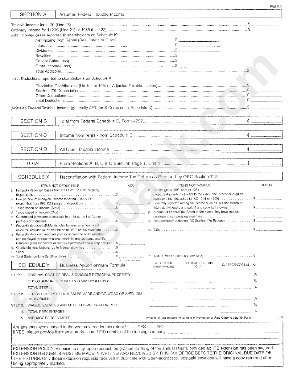 Form Br - Blue Ash Income Tax Return - 2005