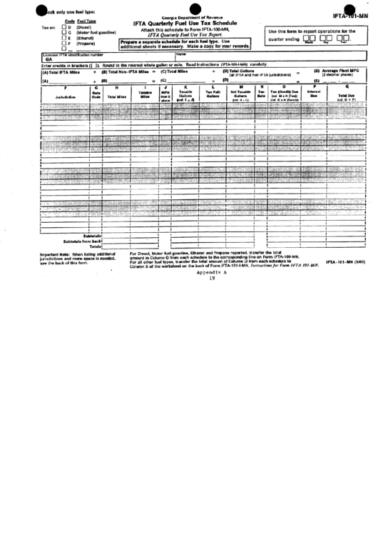 Form Ifta-101-Mn - Ifta Quarterly Fuel Use Tax Schedule Printable pdf