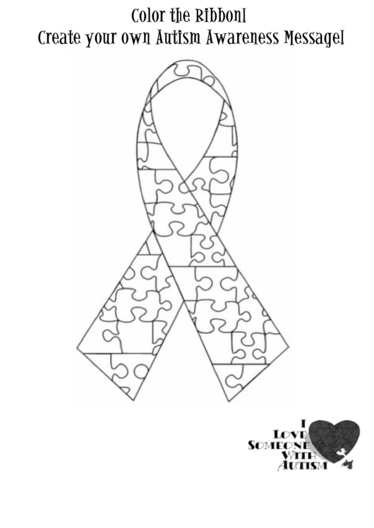 Autism Awareness Message Ribbon Coloring Sheet Printable pdf