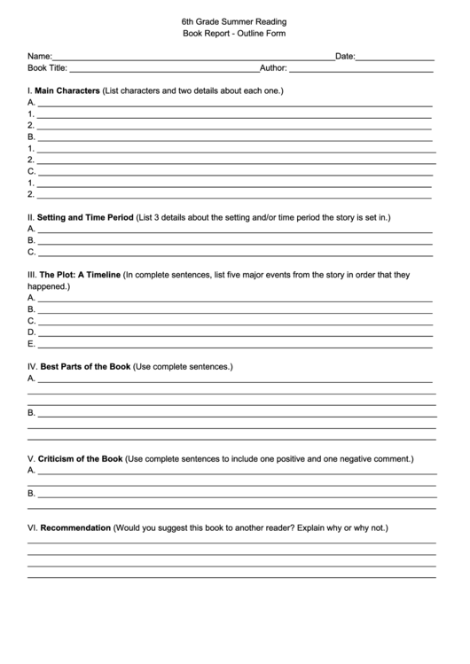  Free Printable Book Report Template 6th Grade Printable Templates