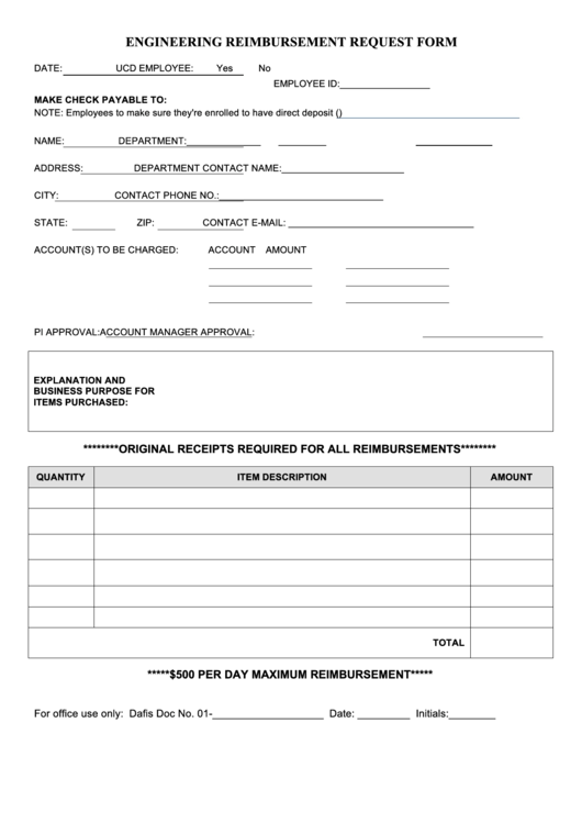Fillable Engineering Reimbursement Request Form Printable pdf