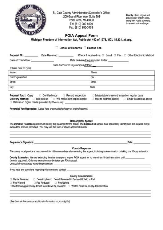 Foia Appeal Form Printable pdf