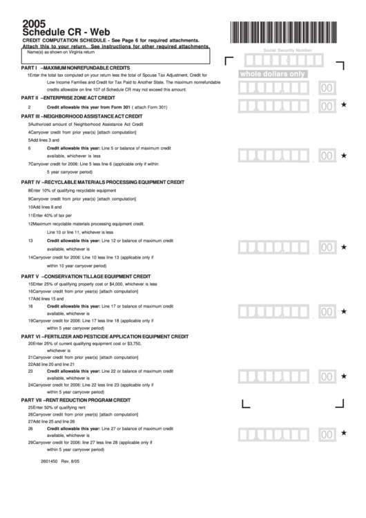 Schedule Cr - Web - Credit Computation Schedule - 2005 Printable pdf