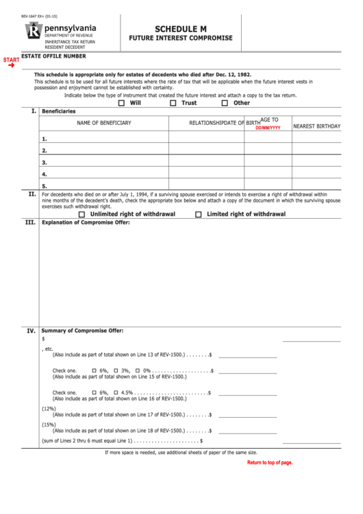 Fillable Schedule M (Form Rev-1647) - Future Interest Compromise Printable pdf
