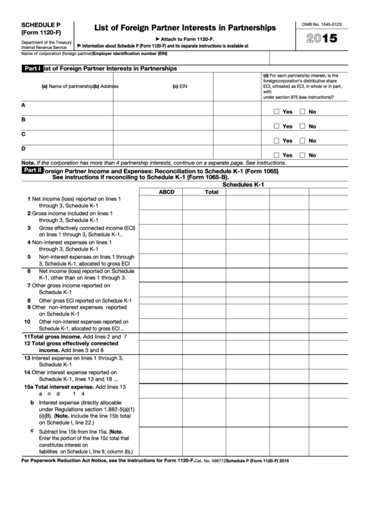 Fillable Schedule P (Form 1120-F) - List Of Foreign Partner Interests In Partnerships - 2015 Printable pdf
