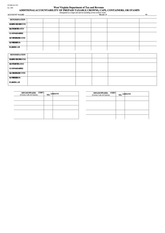 Fillable Form Wv/sdr-2015 Sup - Additional Accountability Of Prepaid Taxable Crowns, Caps, Containers, Or Stamps Printable pdf