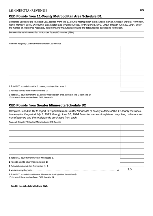 Fillable Schedule B1 (Form Ew1) - Ced Pounds From 11-County Metropolitan Area Printable pdf