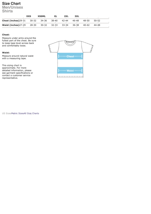 Size Chart Men/unisex Shirts - Goodship Company Printable pdf