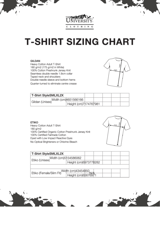 T-Shirt Sizing Chart - The Ted Noffs Foundation Printable pdf