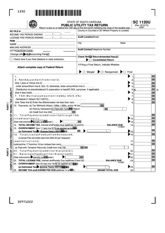 Form Sc 1120u - Public Utility Tax Return Printable pdf