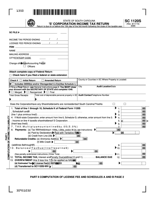 Form Sc 1120s - 's' Corporation Income Tax Return