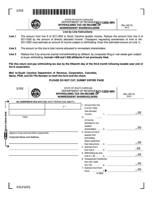 Form Sc1120s-Wh - Withholding Tax On Income Of Nonresident Shareholders Printable pdf