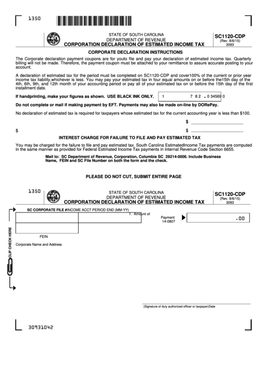 Form Sc1120-Cdp - Corporation Declaration Of Estimated Income Tax Printable pdf