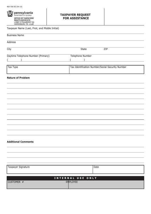 Form Rev-556 - Taxpayer Request For Assistance Printable pdf