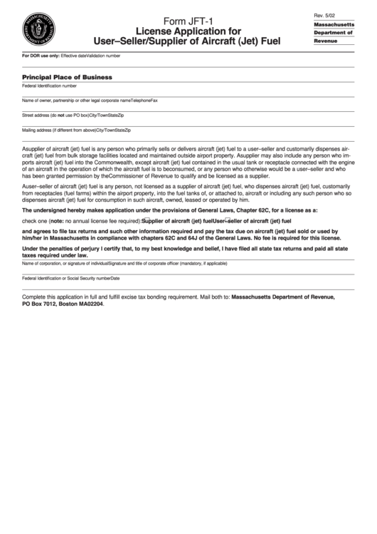 Form Jft-1 - License Application For User-Seller/supplier Of Aircraft (Jet) Fuel Printable pdf