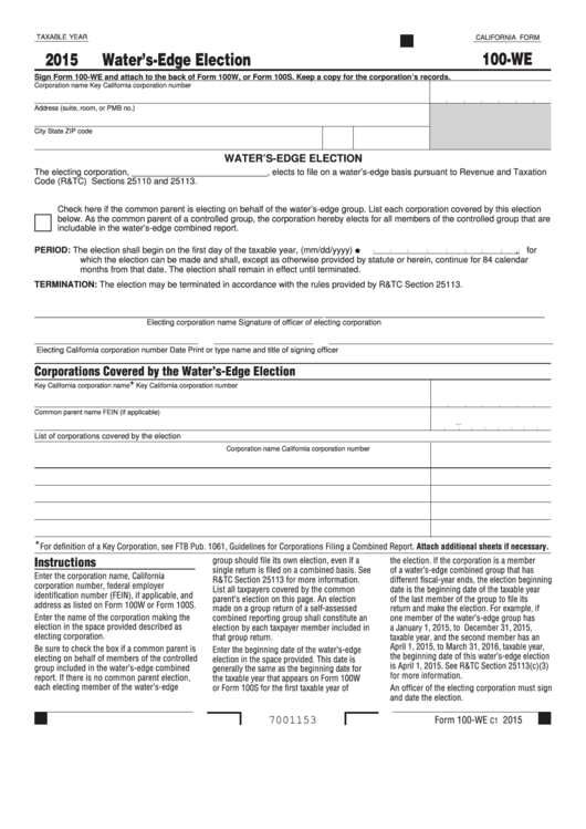 Fillable Form 100-We - California Water