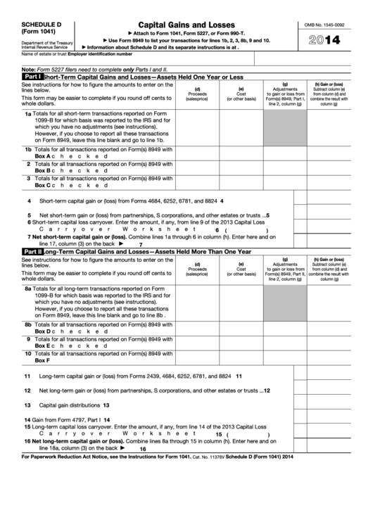 Schedule D (form 1041) - Capital Gains And Losses - 2014